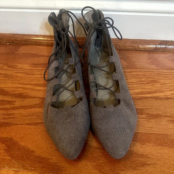 Eileen Fisher Loop 2 Lace Grey Flats sz 7 Leather Suede Flats Lace Up ballet - Picture 2 of 5